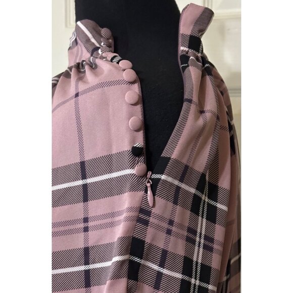 7th Ave NY & Co. Design Studio Blouse w/Waist Tie Rose Pink Plaid Women's Size S - Picture 4 of 16